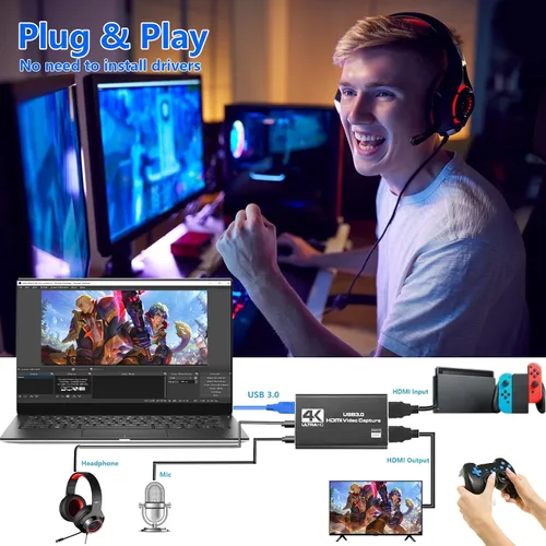Vista 2 de Tarjeta de captura Nintendo Switch tarjeta de captura de video tarjeta de captura de juegos 4K 1080P 60FPS tarjeta de captura HDMI a USB 30