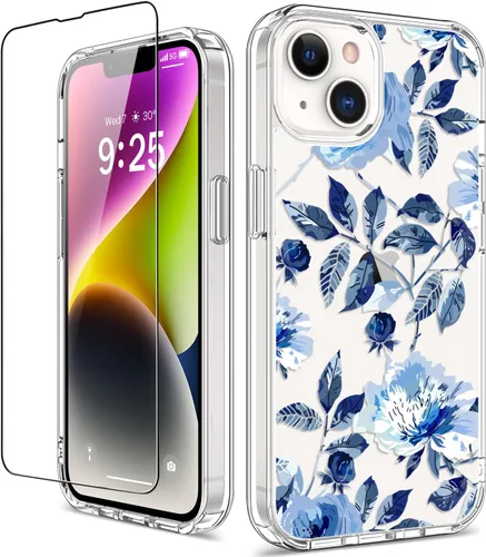 Vista 38 de Funda para iPhone 14 Pro con protector de pantalla, 6.1 pulgadas, transparente de cuerpo completo, a prueba de golpes, diseño floral, para niñas