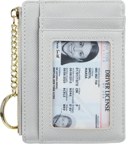 Vista 37 de Tarjetero delgado minimalista para mujer, monedero, monedero, llavero con bolsillo frontal con ventana de identificación