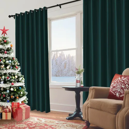 Vista 2 de Frelement Cortinas de Navidad de terciopelo afelpado para sala de estar, cortinas de oscurecimiento con ojales en la parte superior, cortinas