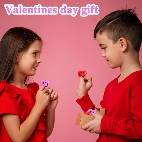 Vista 6 de 30 bolas de estrés con forma de corazón, mini bola sonriente de 1.5 pulgadas para aliviar el estrés en forma de corazón para juguetes de San