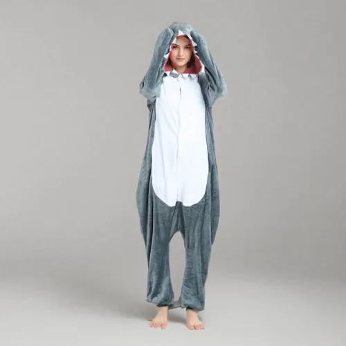Vista 7 de Pijama de tiburón para adultos, unisex, de una pieza, disfraz de tiburón