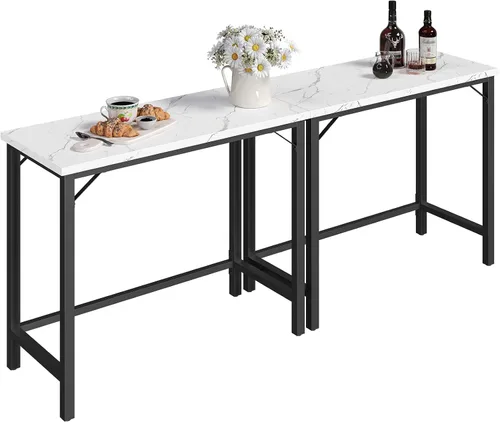 Vista 8 de MAHANCRIS Mesa de Bar Estrecha, Mesa de Pub de 160 cm para Sala de Estar, Mesas de Bar con Estructura de Metal Resistente, Mesa de Bar Conectable