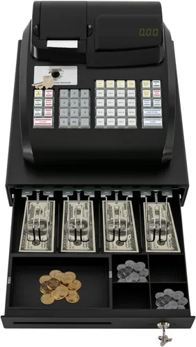 Vista 6 de Caja registradora electrónica comercial de 47 llaves, sistema de gestión de efectivo, caja registradora con pantalla LED, cabezal de impresión 47
