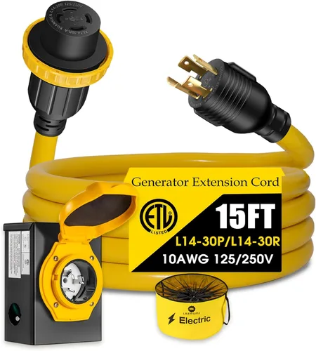 Vista 9 de Cable generador de 50 amperios con caja de entrada de alimentación preperforada, cable de extensión de generador de alta resistencia real STW