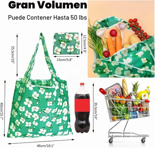 Vista 3 de Paquete de 12 bolsas de comestibles reutilizables, bolsa de compras plegable, bolsa de regalo de gran capacidad, bolsa de almacenamiento