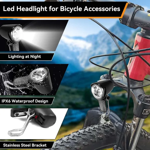 Vista 3 de Faro eléctrico para bicicleta, compatible con 12 V-60 V, conector impermeable de 2 pines, luz delantera de bicicleta eléctrica, luz frontal LED