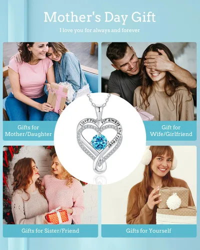 Vista 6 de Jewelry for Women Wife Infinity Heart Birthstone I Love You Necklace S925 Anniversary Women Necklaces for Her Wife Birthday Gift Ideas, Birthday