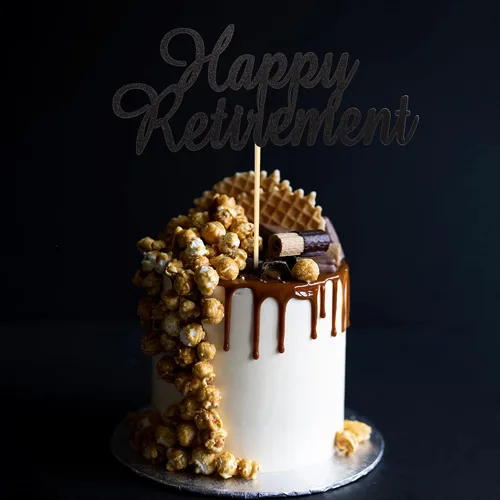 Vista 7 de Happy Retirement Cake Topper Retirado Cake Pick Jubilado Tema de Jubilación Fiesta de Cumpleaños Decoraciones Suministros - Negro Glitter