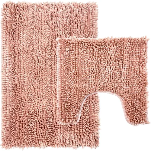Vista 7 de Civkor Juegos de Alfombras de Baño Rosa de 2 Piezas, Alfombras para Inodoro en Forma de U Lavables con Respaldo Antideslizante, Bonitas Alfombras