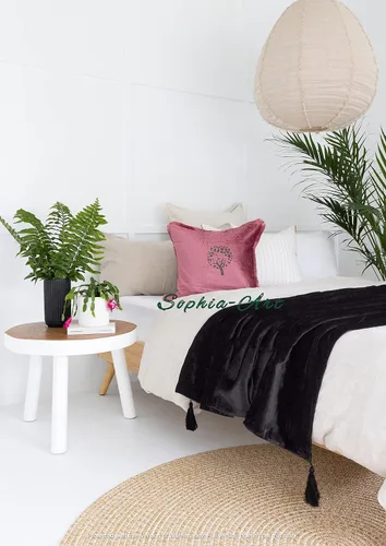 Vista 2 de Sophia-Art Manta de terciopelo triturado de lujo con borlas, para sofá o cama, manta suave, bohemia y cálida, acogedora, felpa ligera