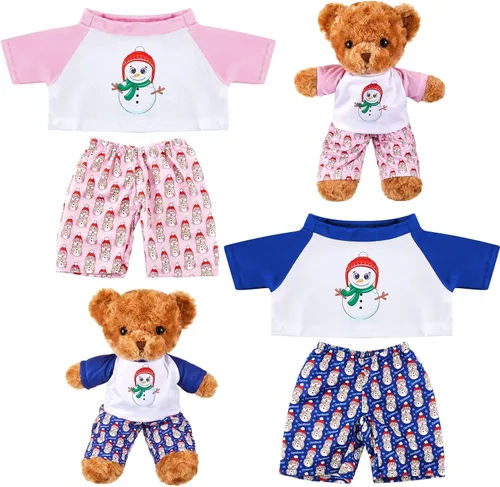 Vista 9 de Civaner Paquete de 2 Ropa de Oso Azul y Rosa, Se Adapta a la Mayoría de Osos de Peluche de 12-16 Pulgadas, Pijamas de Animales de Peluche, Juguetes