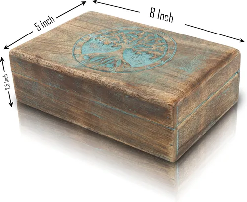 Vista 3 de Gran regalo de cumpleaños, caja de joyería decorativa de madera hecha a mano, organizador de joyas tallado en árbol de la vida, caja de recuerdos