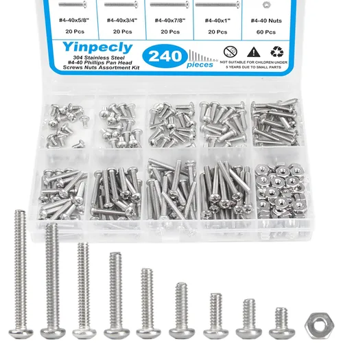 Vista 11 de Kit de 200 piezas #8-32 Phillips de cabeza plana Tornillos tuercas