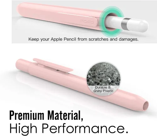 Vista 2 de Estuche con Soporte MoKo para Lápiz Apple 1ª Generación, Funda Protectora Retráctil para Lápiz iPad con Clip Resistente, Rosa Funda protectora