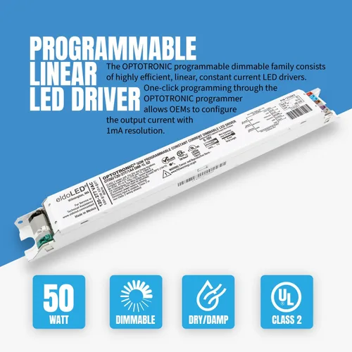 Vista 2 de OPTOTRONIC OTi 50W 120-277 1A4 DIM-1 L G2 CC 0-10V Controlador LED lineal programable (*2743X3 / 57452) – [Programación personalizada disponible]