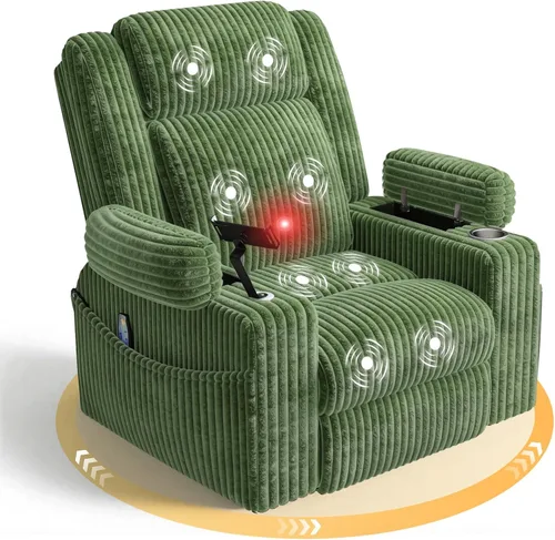 Vista 12 de EROMMY Mecedora reclinable giratoria de gran tamaño con masaje y calor, mecedoras para cuarto de bebé para sala de estar, cómoda silla deslizante