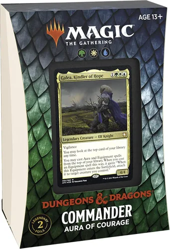 Vista 2 de Magic: The Gathering Adventures in The Forgotten Realms, Mazo Commander, Aura de Coraje (verde, blanco y azul)