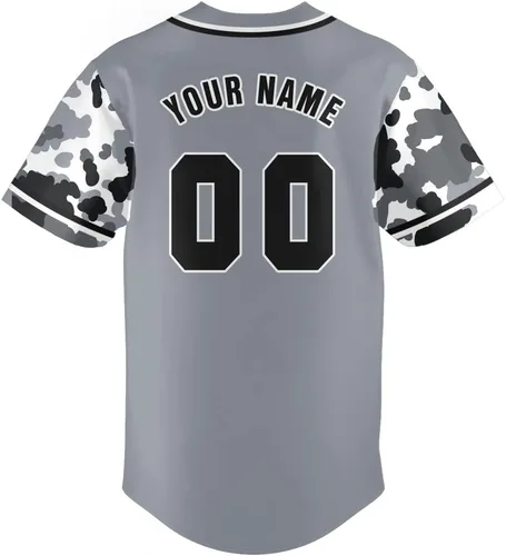 Vista 3 de Camiseta de béisbol personalizada con nombre y número personalizados de camuflaje para hombres, mujeres y jóvenes