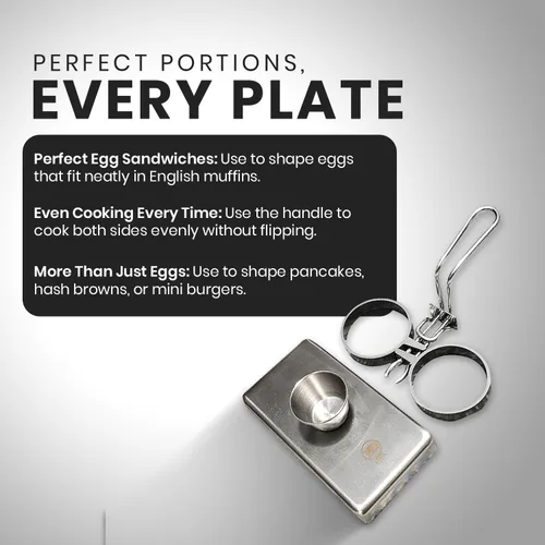 Vista 7 de Rattleware Anillos para huevos de acero inoxidable, grado comercial, cocción uniforme, mango resistente al calor, ideales para freír huevos