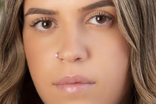 Vista 3 de 20g Gold Nose Rings + 3mm Opals