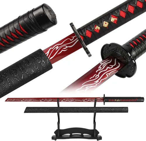Vista 13 de Espada Katana japonesa hecha a mano, espada samurái de acero al carbono sin afilar con vaina, espada de espiga completa para colección, exhibición