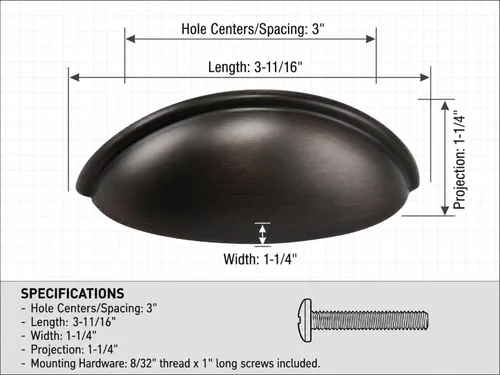 Vista 3 de Cosmas 783ORB - Paquete de 25 tiradores de bronce aceitado para cajones, accesorios de zinc duraderos para cocinas, baños, dormitorios, incluye