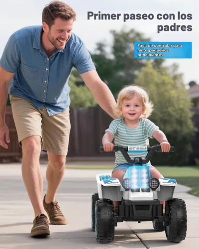 Vista 6 de ANPABO Juguete ATV de 6 V 7AH para niños, 4 ruedas para niños pequeños con faro, adelante y atrás, bocina, reproductor de música, USB, MP3
