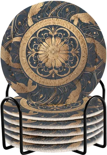 Vista 8 de 6 posavasos absorbentes de muñeco de nieve para protección de mesa, hechos a mano, redondos, tejidos con soporte y resistentes al calor, resistentes