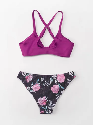 Vista 77 de CUPSHE - Conjunto de bikini de dos piezas para mujer, estampado floral y detalle de nudo de conejo