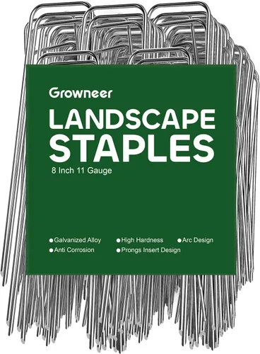 Vista 12 de GROWNEER Paquete de 50 Grapas para Paisajismo de 4 Pulgadas de Servicio Pesado Calibre 11 Acero Galvanizado Estacas de Jardín Grapas Clavijas