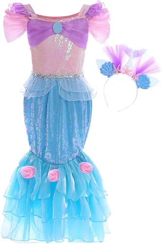 Vista 2 de IZKIZF Disfraz de princesa de sirena para Halloween cosplay para niños fiesta de cumpleaños con diadema