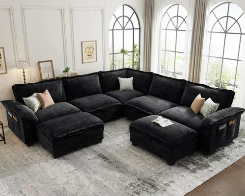 Vista 26 de KKL Sofá Seccional Modular de 89 Pulgadas, Sofá de Amor de 2 Asientos Sofá Nube con Asiento Profundo, Sofás Seccionales de Chenilla para Sala