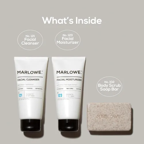 Vista 7 de MARLOWE. Kit de los Más Vendidos No. 203, Incluye Jabón Exfoliante Corporal Original No. 102, Limpiador Facial No. 121 y Hidratante Facial No. 123