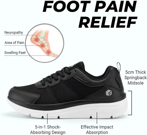 Vista 5 de FitVille Zapatos de caminar para hombre, de ancho ancho, con amortiguación máxima, ligeros, zapatos casuales para alivio de la fascitis plantar