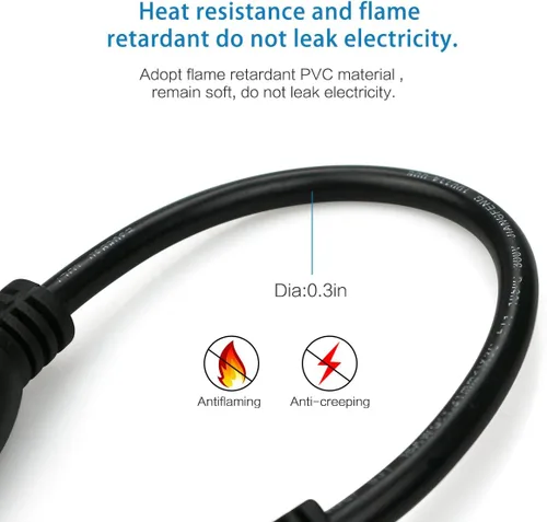 Vista 4 de Cable de extensión corto de enchufe plano, ángulo recto de 3 puntas, 1625 vatios, 16 AWG, 13 amperios 125 voltios, certificación UL, paquete de 5