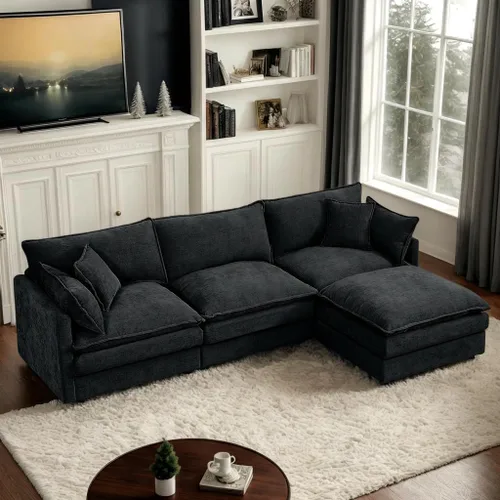 Vista 10 de Sofá modular modular de chenilla Cloud de 102 pulgadas con otomana Café