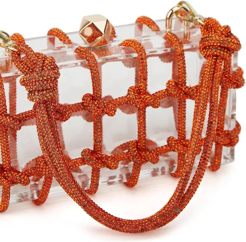 Vista 4 de Pocadri Bolsos de noche de acrílico tejido para mujer, elegante banquete con diamantes de imitación, bolso cruzado para fiesta de graduación