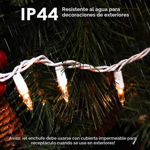 Vista 4 de Meteds Luces de Navidad, 50 unidades, luces pequeñas, transparentes, cable blanco, certificado UL, conectables, color blanco cálido, tira de luces