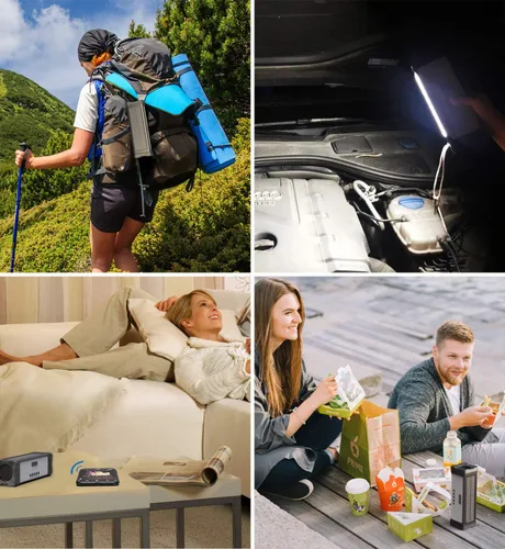 Vista 6 de Altavoz solar Bluetooth, IPX7, impermeable, portátil, de 20 W, con 27 luces LED, batería de 5000 mAh, micrófono, tarjeta TF, para ducha al aire
