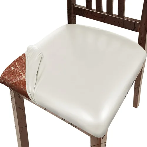 Vista 9 de Juego de 2 fundas de asiento para sillas de comedor de cuero PU, fundas impermeables para sillas de cocina, funda elástica para sillas