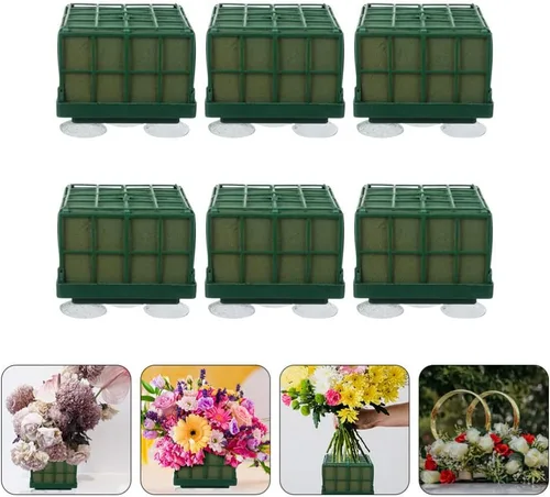 Vista 8 de GANAZONO Green Decor - 6 unidades de jaula cuadrada de espuma floral con ventosa, base de espuma de flores, flores artificiales, barro, arreglo