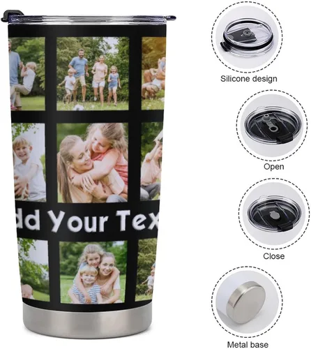 Vista 8 de Taza personalizada con foto y texto para hombres y mujeres, regalo para papá, mamá, familias y amigos, taza de viaje con foto e imagen