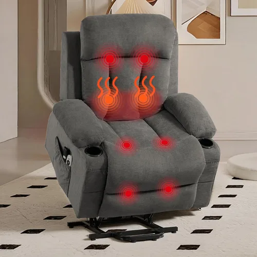 Vista 9 de Silla reclinable eléctrica para personas mayores con masaje por vibración y calor lumbar, silla elevadora para adultos con soporte para tazas