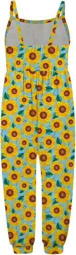 Vista 3 de Mameluco de verano con cuello redondo para niñas, con estampado floral, sin mangas, elástico (amarillo, 4-5 años)