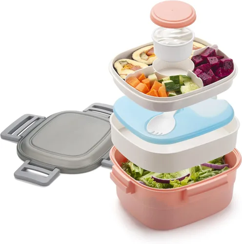 Vista 8 de Freshmage Recipiente para Ensalada para Llevar, Cuencos de Ensalada de 52 oz con 3 Compartimentos, Recipiente de Aderezos de Ensalada