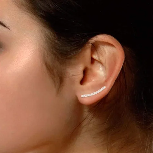Vista 5 de Aretes de plata de ley con plumas delicadas, Starburst, relámpago, clavo, barra curvada, disco, piña con push-backs, Circonia cúbica