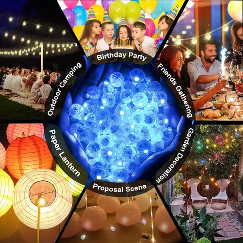 Vista 4 de Aogist 50 Piezas Luces para Globos Azules con Aro para Colgar, Mini Lámpara de Bola Redonda Pequeña Luz LED para Linternas de Papel y Vidrio