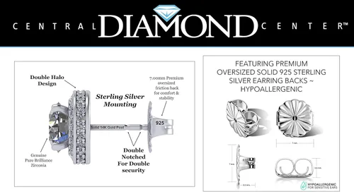 Vista 4 de Aretes redondos de plata de ley de 0.256in, circonita pura brillante y piedras preciosas simuladas, Oro rosa Plata de ley Gema Piedra Diamante