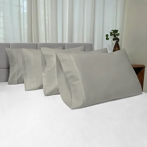 Vista 61 de Juego de 2 fundas de almohada de 100 % algodón puro, tamaño King, color plateado, lujosas fundas de almohada de algodón de fibra larga de 400 hilos